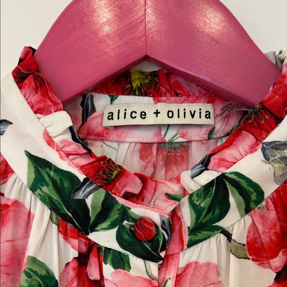 Alice + Olivia Red and Green Floral Blouse - Picture 2 of 8
